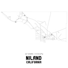 Niland California. US street map with black and white lines.