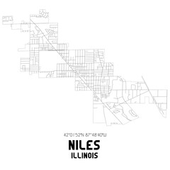 Niles Illinois. US street map with black and white lines.