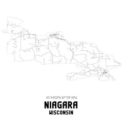 Niagara Wisconsin. US street map with black and white lines.