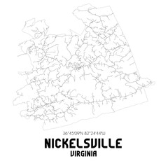 Nickelsville Virginia. US street map with black and white lines.