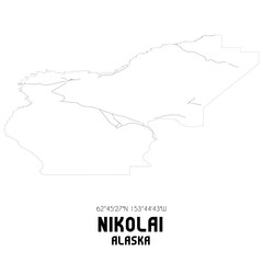 Nikolai Alaska. US street map with black and white lines.