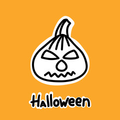 Evil Halloween pumpkin on yellow background