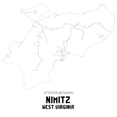 Nimitz West Virginia. US street map with black and white lines.