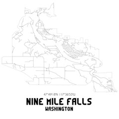 Nine Mile Falls Washington. US street map with black and white lines.