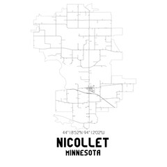 Nicollet Minnesota. US street map with black and white lines.