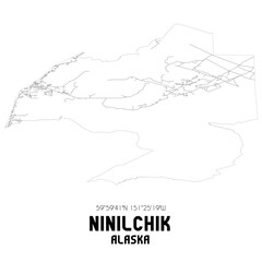 Ninilchik Alaska. US street map with black and white lines.