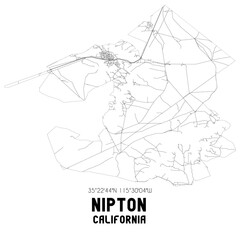 Nipton California. US street map with black and white lines.