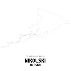 Nikolski Alaska. US street map with black and white lines.