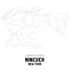 Nineveh New York. US street map with black and white lines.