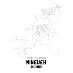 Nineveh Indiana. US street map with black and white lines.