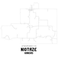 Niotaze Kansas. US street map with black and white lines.