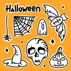 Halloween stickers on yellow background