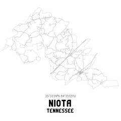 Niota Tennessee. US street map with black and white lines.
