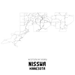 Nisswa Minnesota. US street map with black and white lines.