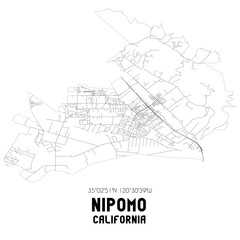 Nipomo California. US street map with black and white lines.