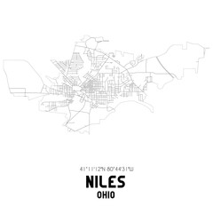 Niles Ohio. US street map with black and white lines.