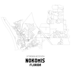 Fototapeta na wymiar Nokomis Florida. US street map with black and white lines.
