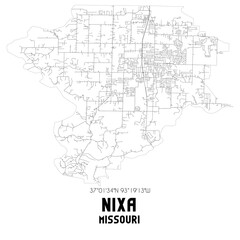 Nixa Missouri. US street map with black and white lines.