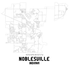 Noblesville Indiana. US street map with black and white lines.