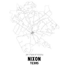 Nixon Texas. US street map with black and white lines.