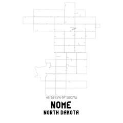 Nome North Dakota. US street map with black and white lines.