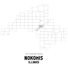 Nokomis Illinois. US street map with black and white lines.