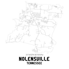 Nolensville Tennessee. US street map with black and white lines.