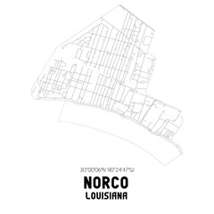 Norco Louisiana. US street map with black and white lines.
