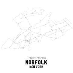 Norfolk New York. US street map with black and white lines.