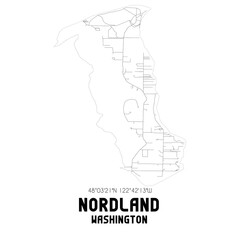 Nordland Washington. US street map with black and white lines.