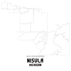 Nisula Michigan. US street map with black and white lines.