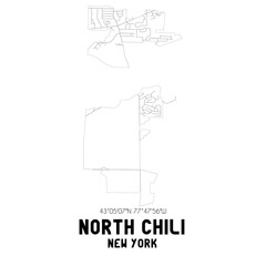 North Chili New York. US street map with black and white lines.