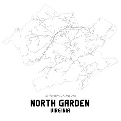North Garden Virginia. US street map with black and white lines.