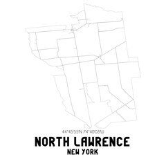 North Lawrence New York. US street map with black and white lines.