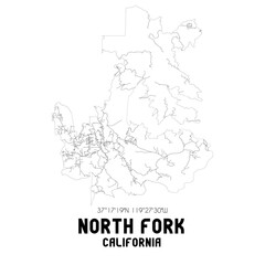 North Fork California. US street map with black and white lines.