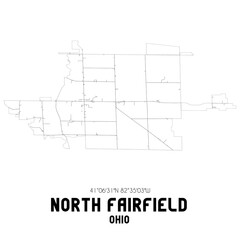 North Fairfield Ohio. US street map with black and white lines.