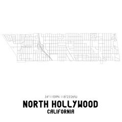 North Hollywood California. US street map with black and white lines.