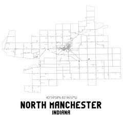 North Manchester Indiana. US street map with black and white lines.