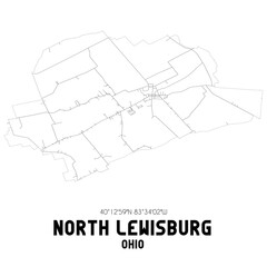 North Lewisburg Ohio. US street map with black and white lines.