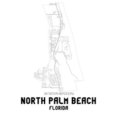North Palm Beach Florida. US street map with black and white lines.