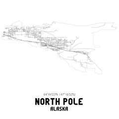 Fototapeta na wymiar North Pole Alaska. US street map with black and white lines.
