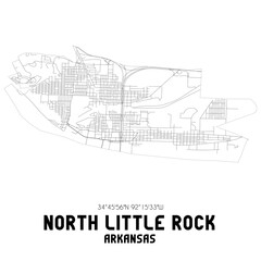 North Little Rock Arkansas. US street map with black and white lines.
