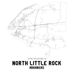 North Little Rock Arkansas. US street map with black and white lines.