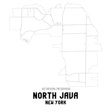 North Java New York. US street map with black and white lines.