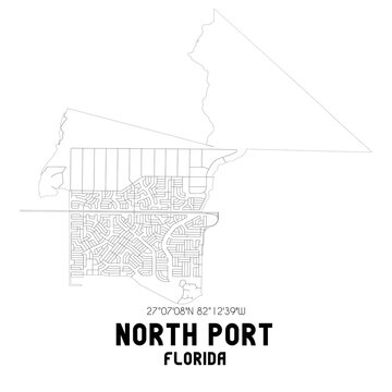 North Port Florida. US street map with black and white lines.