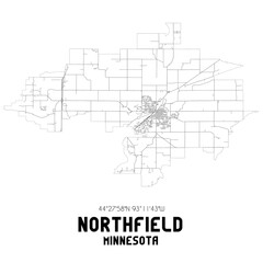 Northfield Minnesota. US street map with black and white lines.