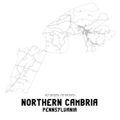 Northern Cambria Pennsylvania. US street map with black and white lines.