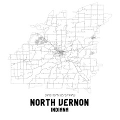 North Vernon Indiana. US street map with black and white lines.