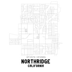 Northridge California. US street map with black and white lines.