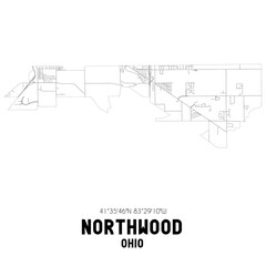 Northwood Ohio. US street map with black and white lines.